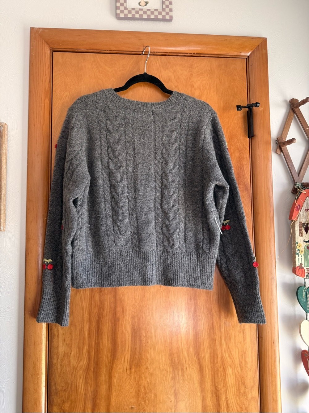 Gray Cherry-Embroidered Button-Front Sweater - Picture 2 of 3